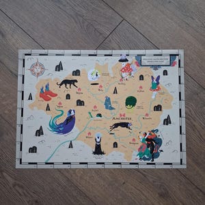 Mapa ilustrado de Manchester sobre el folclore: mitos y leyendas de Inglaterra (impresión artística A3)