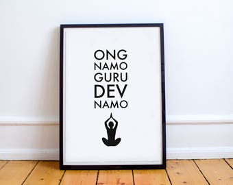 Drukowana sztuka ścienna, Drukowana sztuka, Mantra, Drukowany cytat, Wydruk jogi, Wydruk kundalini, Ong Namo Guru Dev Namo, Duchowy, Sztuka nowoczesna