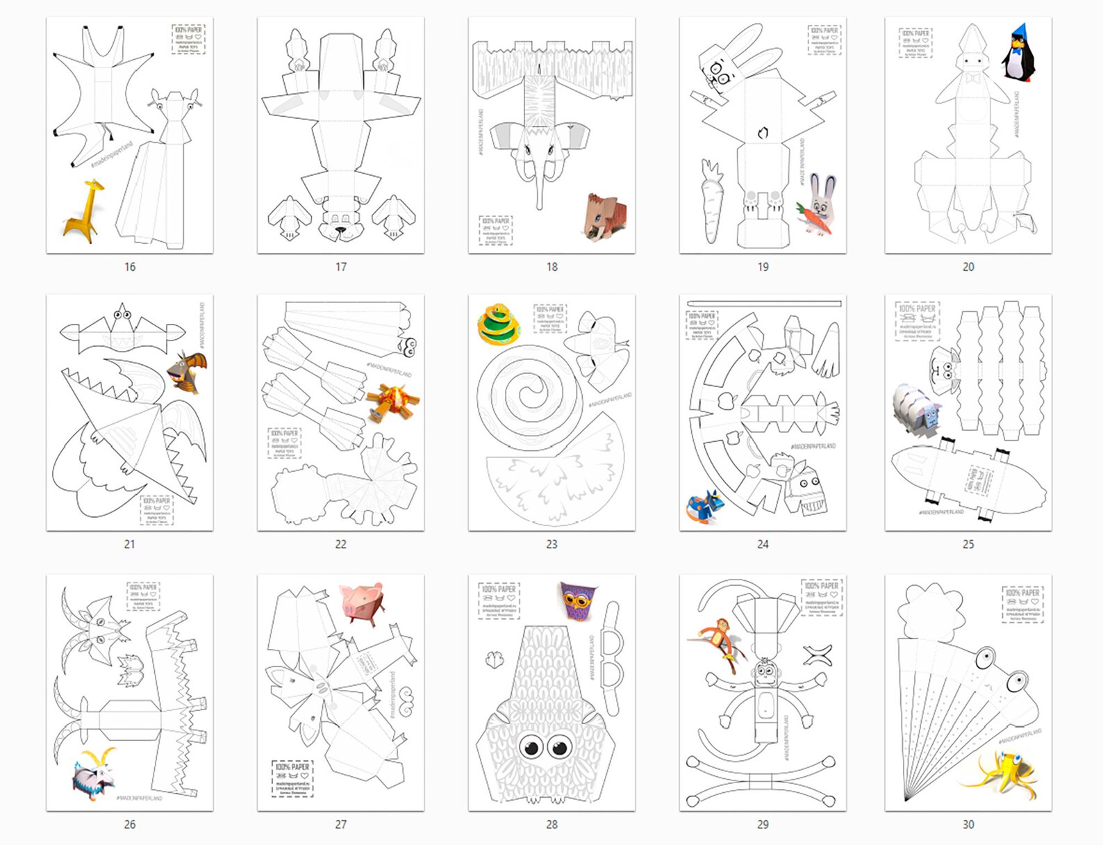 Set of 50 Printable Paper Toys Templates for Colouring DIY Etsy