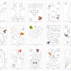 Set of 50 Printable Paper Toys Templates for Colouring DIY | Etsy