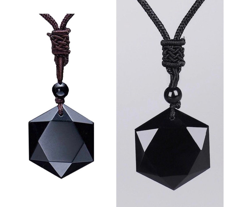 BLACK OBSIDIAN Hexagram Pendant Necklace Obsidian Pendant Etsy