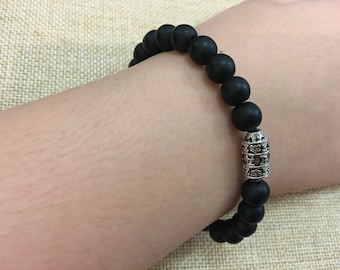 Mantra Black Onyx Beads Bracelet , Prayer Beads Bracelet, Peace of Mind and Calmness