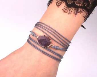 Natural Stone Wax Thread Wrap Bracelet, Non-Leather Multilayer Rope Bracelet, Friendship Gemstone Bracelet