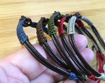 Leather Waterproof Wax Thread Rope Bracelet, Woven Macrame Bracelet for Men Women