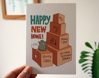 Funny New Home Card | Housewarming card, moving boxes, congrats new address