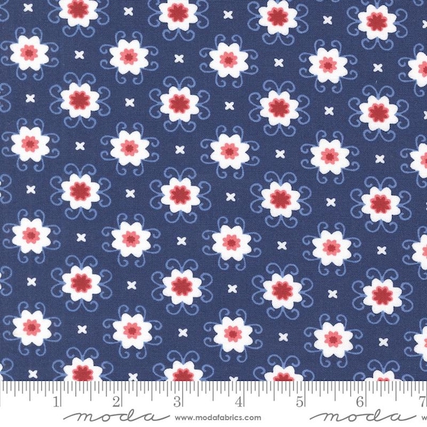 Star Spangled Patriotic Flowers Quilting Cotton Fabric-April Rosenthal/Moda Fabrics - Sold in 1/2 yard increments, continuous cut. 24173-13