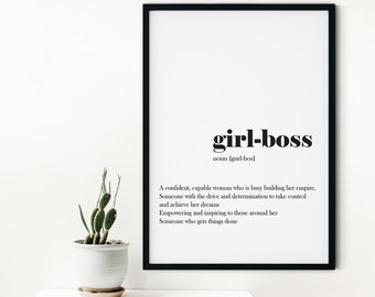 Impression de définition de patron de fille encadrée, impression d'inspiration, art mural féministe définition de mot, impression de citation de patron de fille, cadeau pour impression de bureau de patron