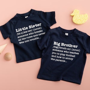 Big Brother And Little Sister Definition T Shirt Set, Sibling Matching Clothing, New sister sibling announcement shirt funny kids tee