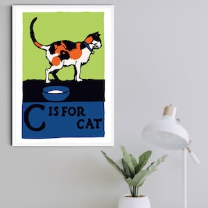 Framed Vintage cat illustration Childrens Alphabet Print, c is for cat ABC Animal Wall Art Nursery Decor, cat print, letter c print