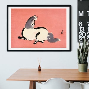 Framed Japanese Horse Print, Traditional Japanese Woodblock Print, Chinese Brush Horse art print