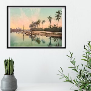 On the Miami River landscape print, Framed Vintage Photography Print, vintage print river scene, antique print, Miami River photo