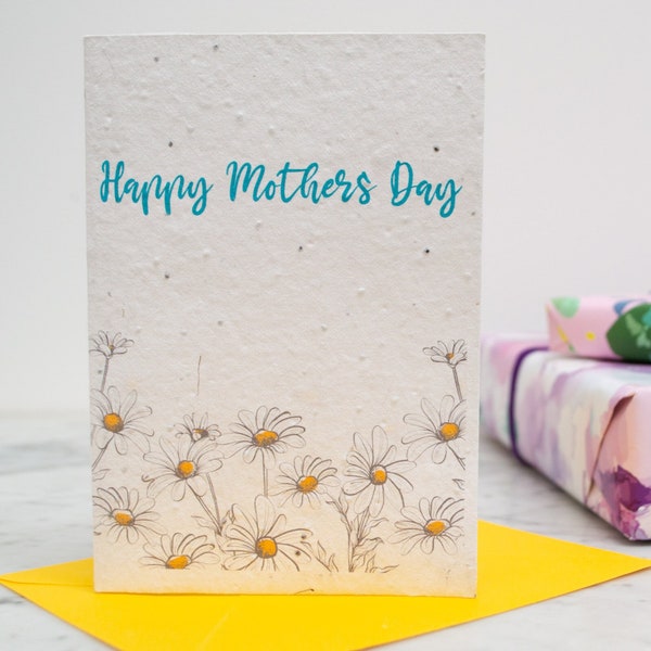 Mothers Day Plantable Daisy Seed Paper Card, eco growable wildflowers seedpaper flower card