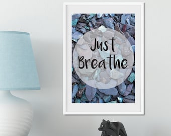 Framed Typography Print, Just Breathe quote print, inspirational print, motivational print, yoga print
