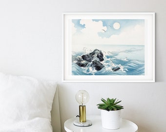 Framed Antique Japanese Wave Print, Great Wave Kanagawa Woodblock Print, traditional oriental art seascape japan decor Katsushika hokusai