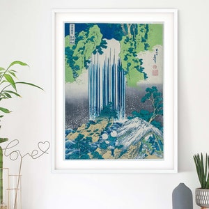 Framed Art Japanese Amida Waterfall Art Print, Hokusai Japanese Posters, Ukiyo e Woodblock Print, Japanese Decor Waves Print A2 A3 A4 A5