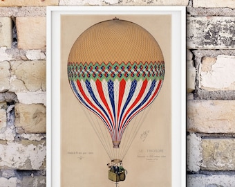 Framed print Hot air balloon art poster, vintage balloon art print, balloon room decor, old aviation, Balloon ride poster vintage prints