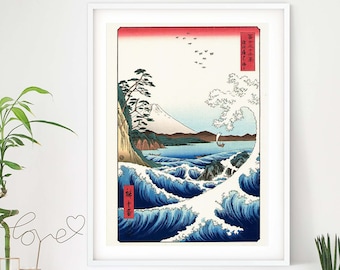 Oprawione dzieło sztuki japońskiej Fala wydruk artystyczny, Ukiyo e Art japońskie plakaty, Ukiyo e drzeworyt drukarski, Japoński wystrój Fale wydruk A2 A3 A4 A5