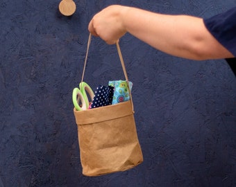 Brown Hanging paper planter, storage bag, washable paper hanging storage, wall organization, minimalist storage