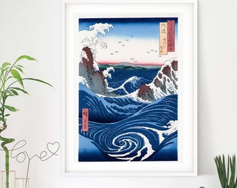 Oprawione dzieło sztuki japońskiej Fala wydruk artystyczny, Ukiyo e Art japońskie plakaty, Ukiyo e drzeworyt drukarski, Japoński wystrój Fale wydruk A2 A3 A4 A5