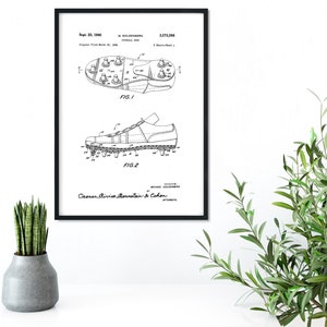 Ingelijste voetbalschoenen patentprint, sportschoen, voetbal patenttekening, vintage print, sportschoenen patent art