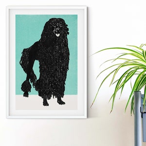 Framed poodle dog print, vintage print dog art print, poodle wall art, vintage poster poodle print