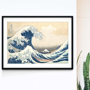 Impresión enmarcada de arte Hokusai La gran ola, carteles japoneses de arte ukiyo-e, impresión en madera, impresión de olas de decoración japonesa A2 A3 A4 A5