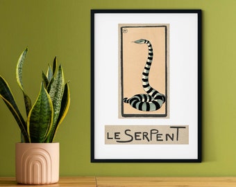 Framed Vintage Snake Illustration Print- French Childrens Le Serpent Animal Nursery Canvas Wall Art Decor Print A4 A3