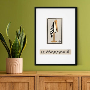 Framed Vintage Stork Illustration Print, French Childrens Marabou Stork, Bird Nursery Print, Bird Print, Stork print A5 A4 A3 A2
