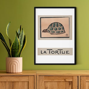 Tortoise Vintage Framed Illustration Print, French Childrens Nursery Print, Tortoise Print, Animal Print,tortoise wall art A2 A3 A4 A5