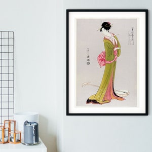 Framed Japanese Geisha Print, Woman in Kimono Japanese Woodblock Print, Japan Decor art print