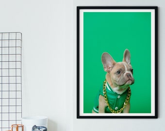Stampa Bulldog francese moderna e minimalista, arte per animali domestici Green Frenchie Dog Art, arte minimalista, regalo per amante dei cani con arte da parete minimale per cani