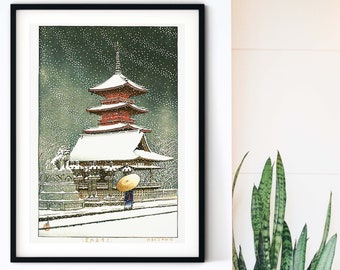 Framed Art Japanese Ueno Toshogu Temple Art Print, Hasui, Ukiyo e Japanese Woodblock Poster Print, Japanese Decor Print A2 A3 A4 A5