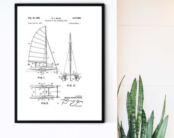 Framed Catamaran Sailboat Patent Print, catamaran nautical sailing patent poster A5, A4, A3, A2 Gift for Sailor, Boat Lovers Wall Art Gift