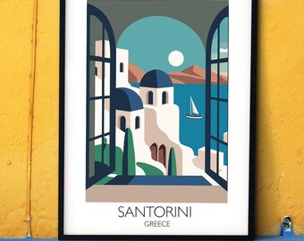 Greece Santorini landmark print, modern travel print personalised travel location poster
