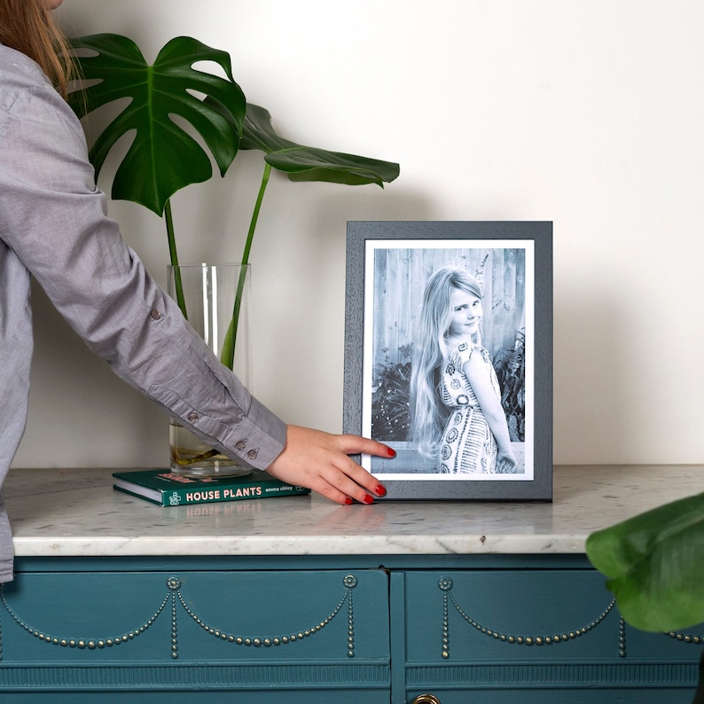 A4 Grey picture frame - Handmade dark grey wood wall art frame, grey photo frame, A4 print frame, high quality solid wood A4 picture frame image 1