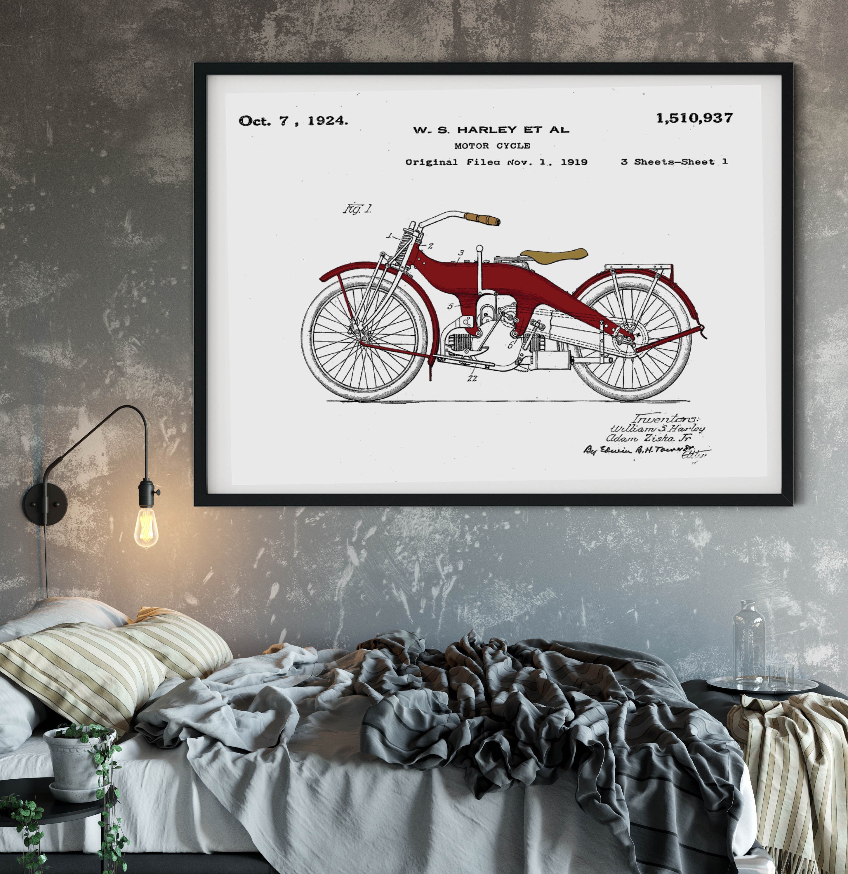 Framed Patent Print Harley Davidson Motorcycle Colored Patent - Etsy