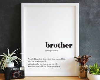 Ingelijste Brother Definition print, Brother cadeau, Word Definition Wall Art Print, familieprint, Brother Wall Art