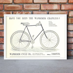 Framed Bike Print, &#39;The Wanderer&#39; advertising vintage poster, bicycle art vintage bicycle gift for cyclist, cycling poster