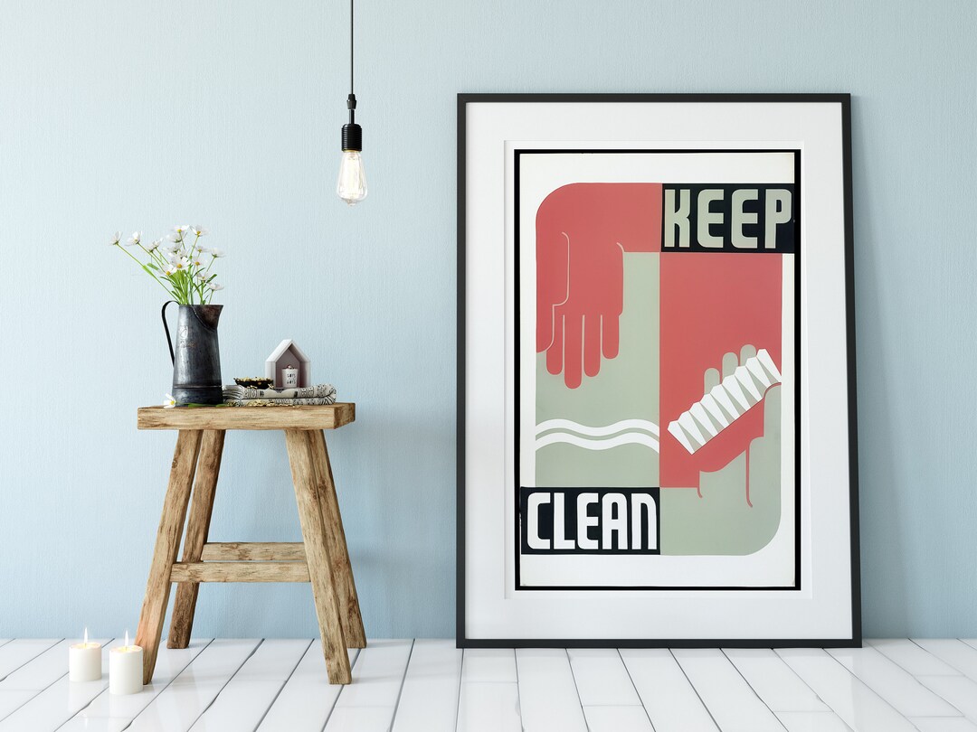 Framed Print, Health Poster Keep Clean Illustration Print, Wash Hands ...