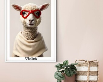 Baby sheep print, sheep superhero gift personalised name nursery prints