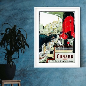Cunard travel posters, vintage travel titanic boat print, ocean travel art print, Cunard cruises ship poster