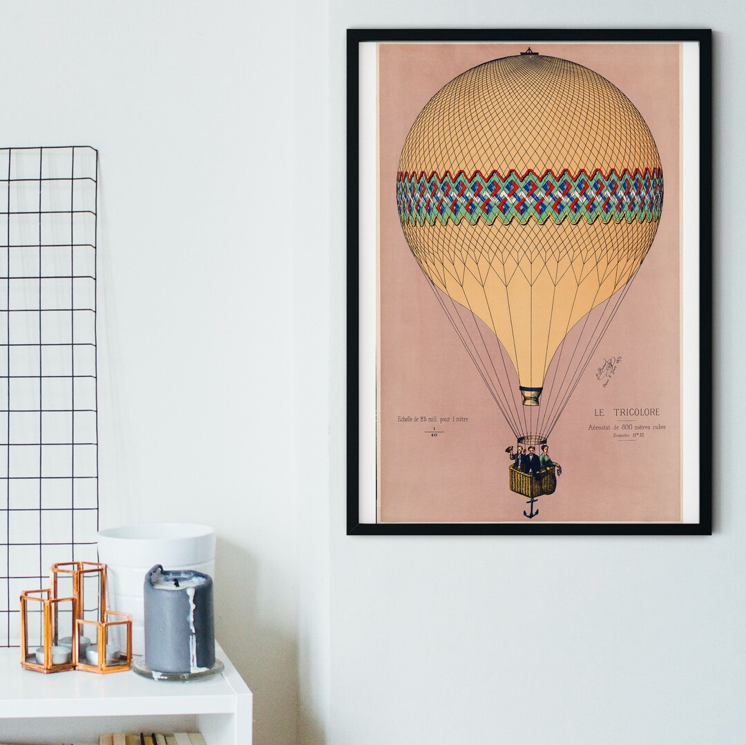 Framed Print Hot Air Balloon Art Poster, Vintage Balloon Art Print ...
