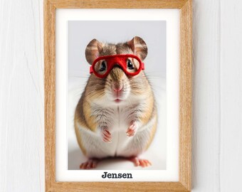 Children's Superhero Mouse print, baby animal personalised nursery prints, superhero new baby gift