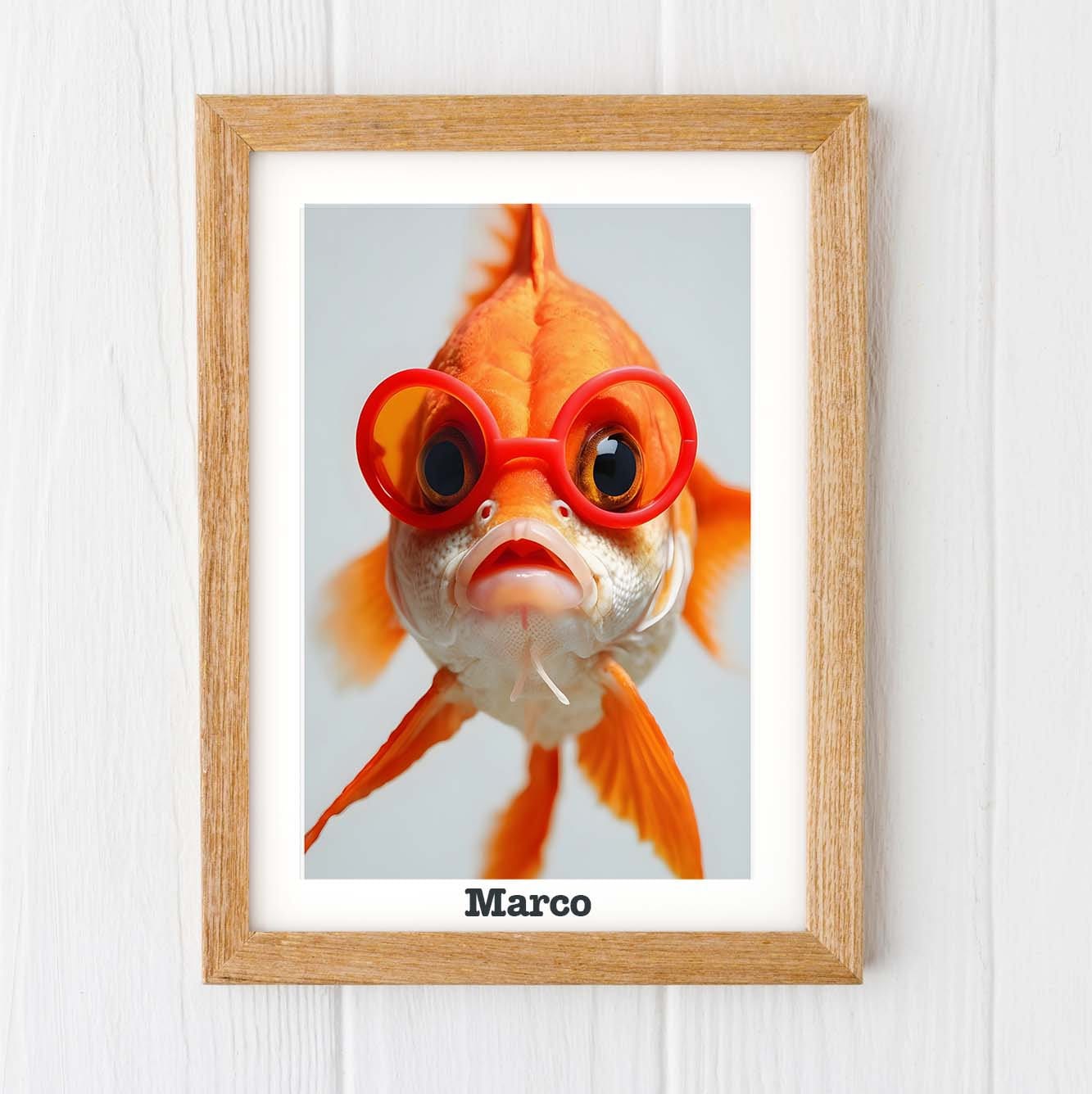 Fish print, goldfish in goggles animal personalised nursery prints