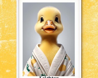 Duck print, yellow duckling personalised nursery prints for toddler room, duckling gift nursery décor baby room wall art
