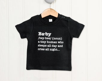 Funny Baby definition t-shirt, one two year old t-shirt, tired parents funny text shirt, organic t shirt, baby announcement new parents gift