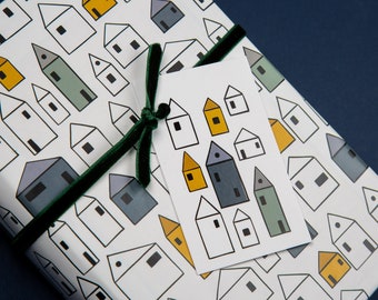 House Wrapping Paper gift tag Set; scandinavian print House warming gift wrapping paper, New Home Luxury Gift Wrap Birthday Paper
