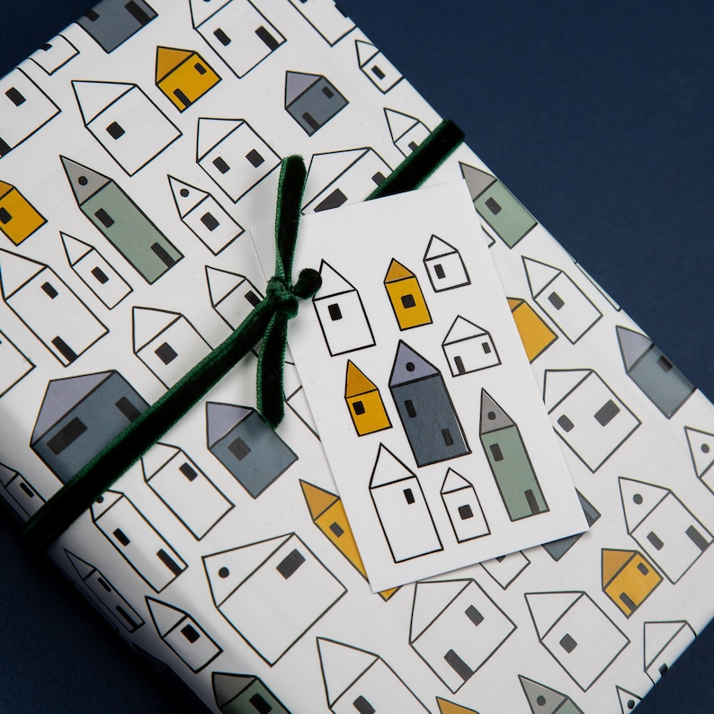 House Wrapping Paper Gift Tag Set Scandinavian Print House Etsy UK