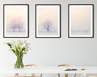 Framed Set of 3 prints winter landscape print, neutral landscape photograph triptych, nature photograph waiting room art print