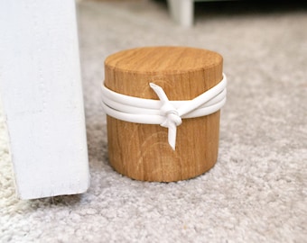 Hand made door stop, Leather twist and wood door stop, colorful door stop, modern oak doorstop, handmade home decor wooden stopper for door